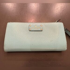 Kate Spade Mint Pebbled Leather Zip-Around Wristlet Wallet
